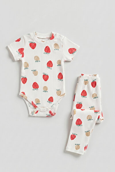 hepbaby Strawberry Patterned 2-Piece Baby Set with Snap Fasteners