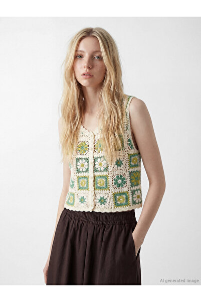 LC Waikiki V Neck Women's Crochet Waistcoat