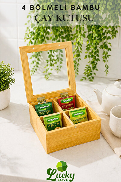 Lucky Love Bambu Lüks 4 Bölmeli Çay Kutusu Saklama Kutusu - Organizer