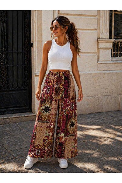 ECK MODA Women's Viscose Fabric Digital Printed Skirted Trousers
