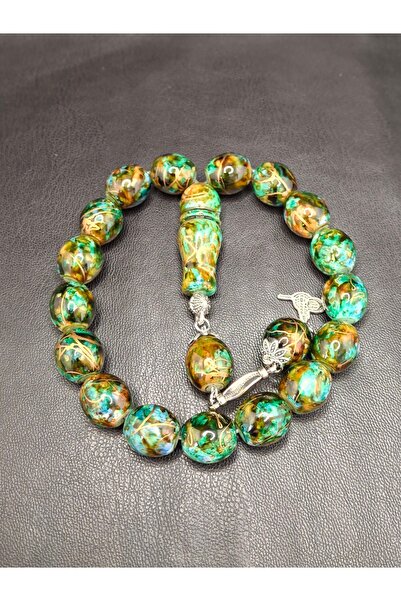 Han Ticarethane Special Green Color Barrel Cut 17-Piece Mascot Model Glass Prayer Beads