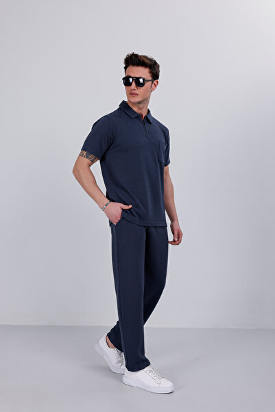 3MODA Men's Polo Collar Zippered Comfortable Fit T-Shirt and Pants Set