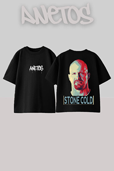 Anetos Μπλουζάκι Stone Cold Design με στάμπα στην πλάτη, βαμβακερό, μαύρο, ov...