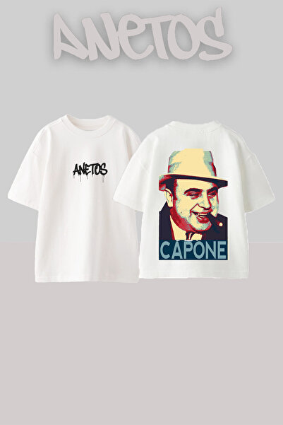 Anetos Μπλουζάκι Al Capone Design με στάμπα στην πλάτη, βαμβακερό, λευκό, ove...