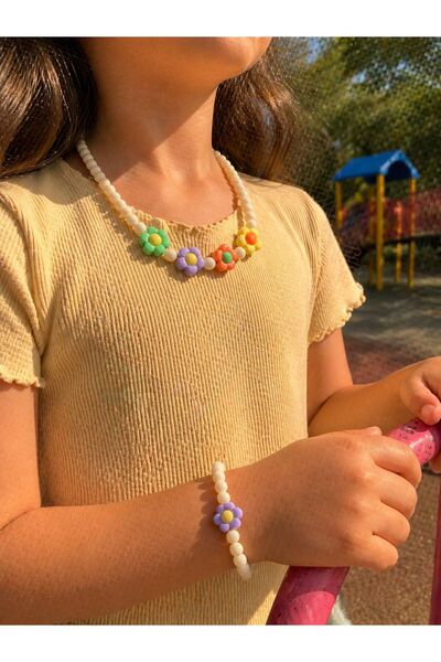 Karlay Kız Çocuk Papatyalı Kolye & Bileklik Set