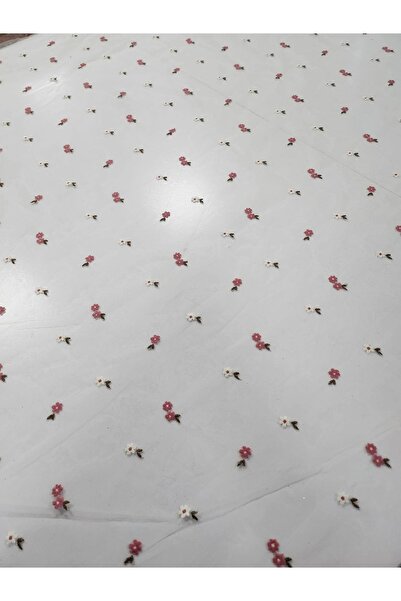 TESATURI OUTLET Tulle alb unt cu flori brodate colorate – material delicat pentru ținute de vară, lățime 150 cm