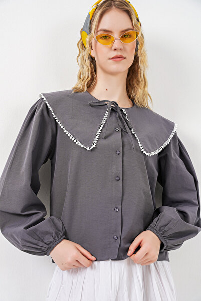 Bigdart Γυναικείο πουκάμισο με γιακά κούκλας 20314 - Ανθρακί