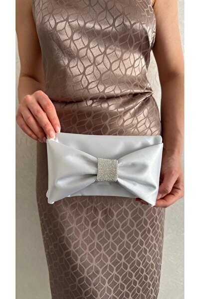 she poly Satin Silver Bow Detailed Bag