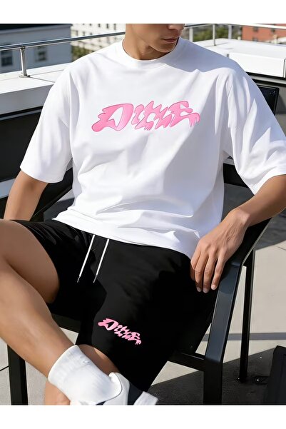 PAVRO Unisex Oversize Σετ Σορτς με Μπλούζα και Σορτς, Άνετο Σετ με Μικτά Τυπω...