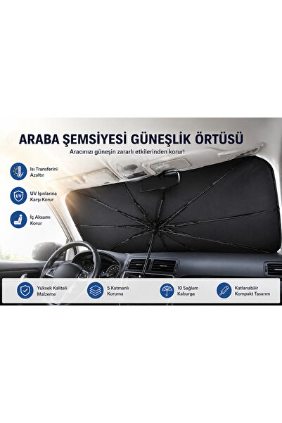 None Araba Şemsiyesi Güneşlik Örtüsü 140x75 cm – Katlanabilir Ön Cam Güneş Ko...