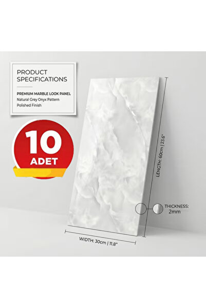 BienHome 10 Adet, Gri Beyaz Yeşim 3D Mermer Soy ve Yapıştır Duvar Stickerı, S...