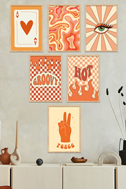 Evinemoda Πίνακας με ξύλινο πλαίσιο 6 τεμαχίων με θέμα το πορτοκαλί χρώμα