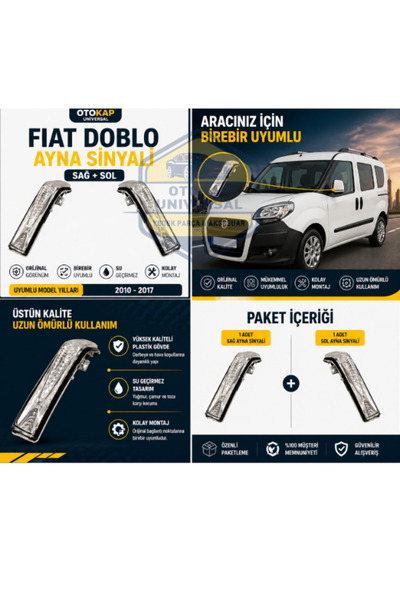 KAPOTO Fiat Doblo 2010-2017 Ayna Sinyali Sağ Sol Takım Yan Ayna Sinyal Lambas...