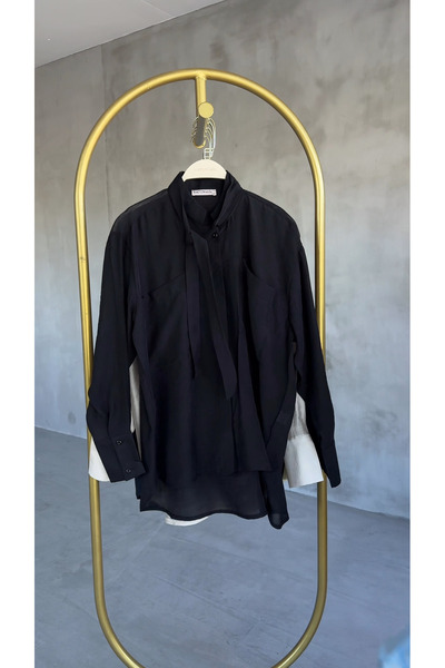 Hatun Atila Γυναικείο πουκάμισο με δεμένο γιακά, διπλές τσέπες, από λεπτό ύφα...