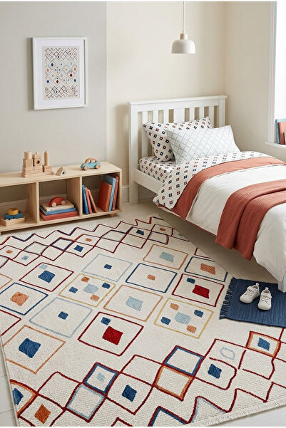 Home Nomadic, Geometrik Modern Desenli Toz Yapmaz Yumuşak Renkli Dokuma Genç ...