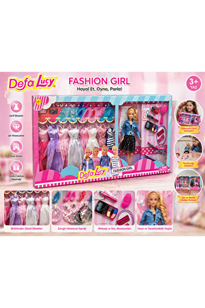 Defa Lucy Fashion Girl Bebek Seti – Elbiseli ve Aksesuarlı Oyuncak Bebek Seti