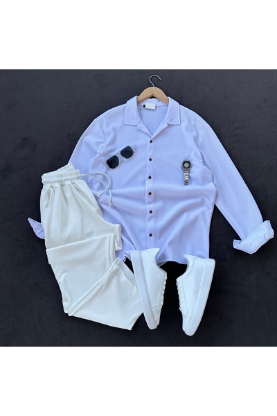 MODA Corduroy Regular Fit Men's Long Sleeve Shirt and Trousers Set