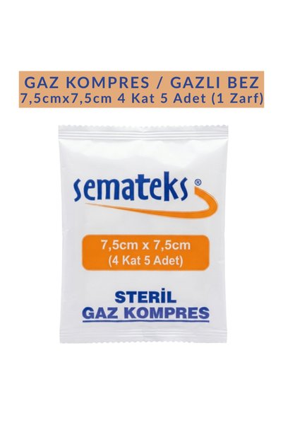 SEMATEKS STERİL GAZ KOMPRES 7,5cm x 7,5cm GAZLI BEZ KLASİK DELİKLİ DOKUMA 1 Paket (5 Adet)