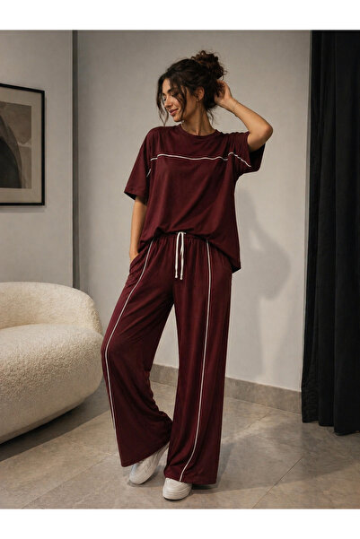 Becha Butik Striped Front Crew Neck Set