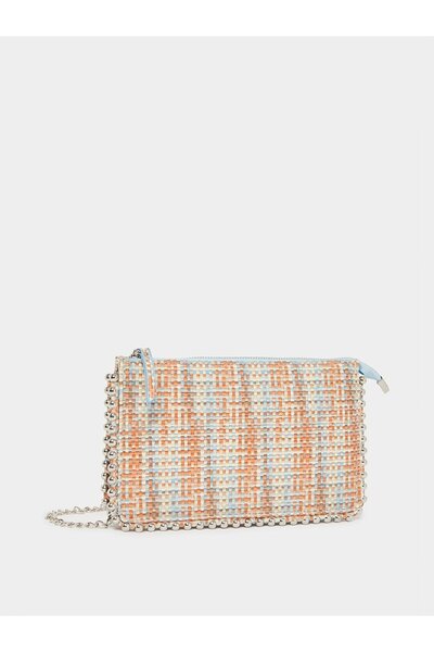 Styli Woven Crossbody Clutch with Bead Trim