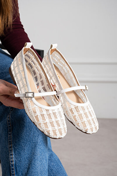 dabab shoes RIVENA Γυναικεία μπαλαρίνες Mary Jane με λεπτομέρεια από κέντημα ...