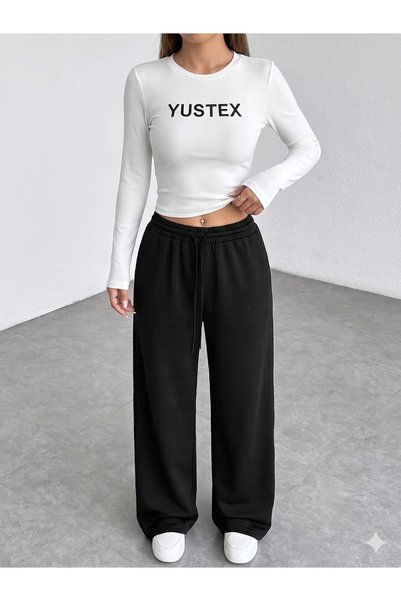 yx yustex sport 3-Piece Women's Wide-Leg Sweatpants 3-Pack - Black Gray Navy Blue - Comfortable Cut High-Waisted Sweatpants