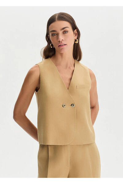 Knitss Beige Linen Double Buttoned Vest