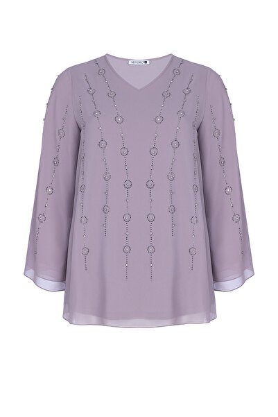 MİYORO Ring Motif Stone Detailed Plus Size Chiffon Blouse