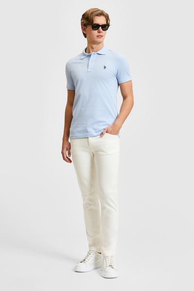 U.S. Polo Assn. Erkek Slim Fit Polo Yaka Açık Mavi Basic Tişört 50322347-VR003