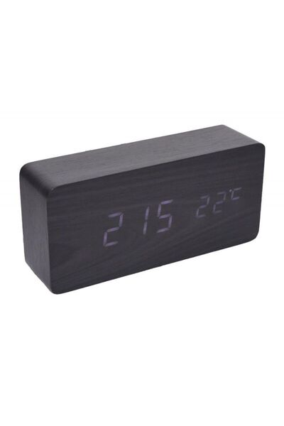Stef's Cat Ceas 1299 Lemn Negru si Led Alb, 15x7x4cm,