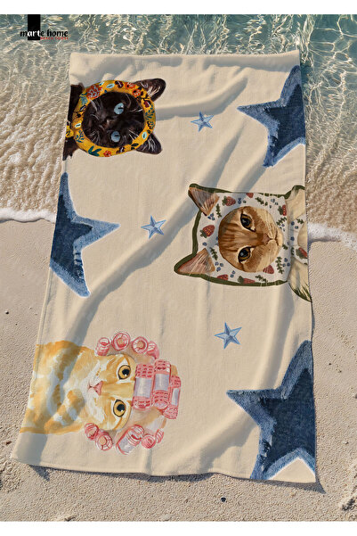 Marte Home Cats - Colorful Cat Printed Beach Towel - 75X150 cm
