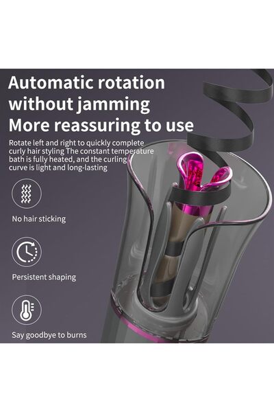 unbrand Wireless Automatic Hair Curler,Portable Rotating Curling Wand with 4 ...