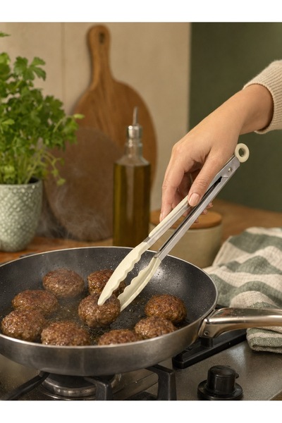 MappleHome Lockable Silicone Tip Kitchen Tongs 27 cm – Stainless Steel Body