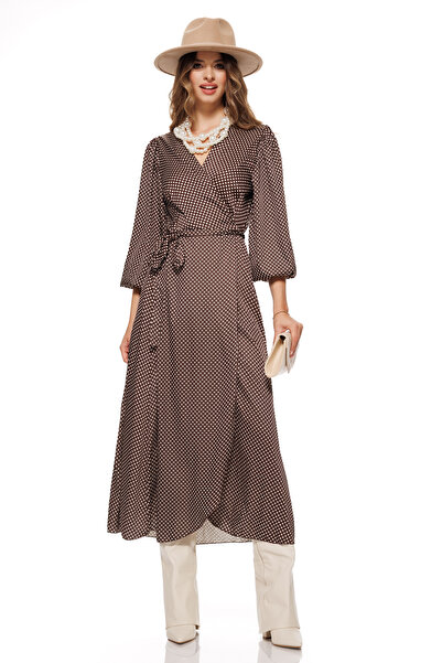 Fofy Rochie petrecuta din saten mocca mouse cu buline