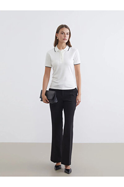 LC Waikiki Ecru Polo Neck κοτλέ Γυναικείο T-Shirt