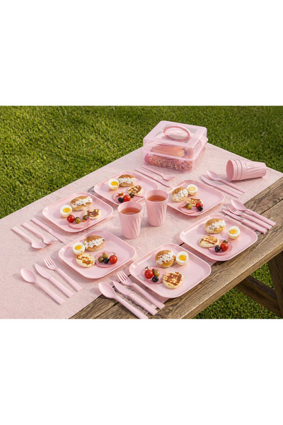 E Züccaciye 32 Parça Lüx Piknik Seti PEMBE-KREM-YEŞİL
