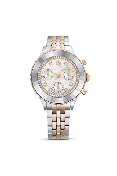 Swarovski Octea Chrono Saat Metal Bileklik Rose Altin Tonu Karişik Metal