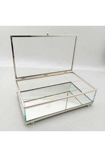 Empressco Şık Cam Çikolata Kutusu, Söz Nişan Hediyesi, 25x15x7 cm, Gümüş Renk