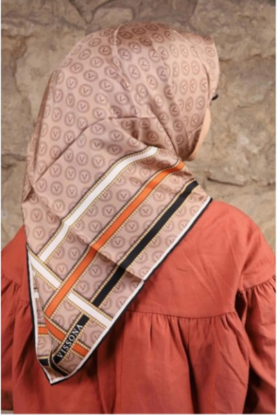 Vissona Tivil Beige - Orange Silk Scarf Ist 16505 - 0004 - 0013
