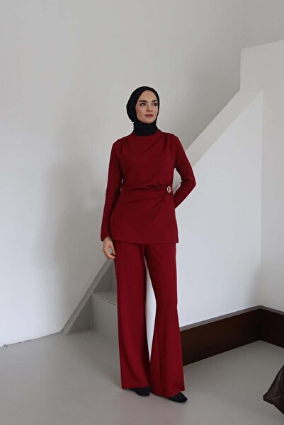 Esma Gündoğdu طقم ميرا توكالي باللون الأحمر الداكن