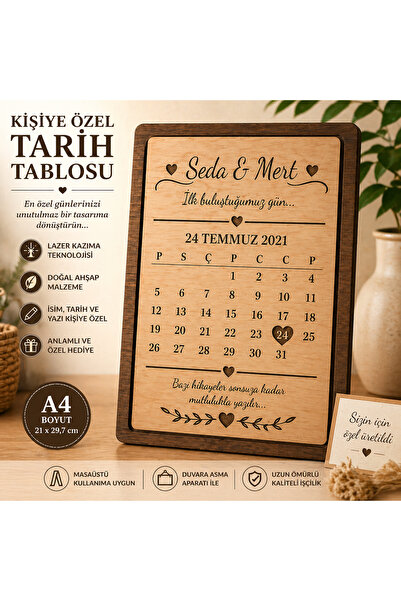 Kutup Yıldızı Tasarım Atölyesi Kişiye Özel Tarih Tablosu Ahşap Lazer Kazıma A...