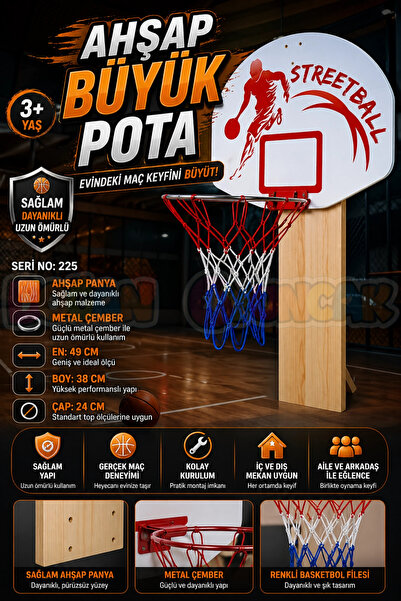 Doğan Oyuncak Dünyası Ahşap Büyük Pota - Basketbol Maçı - Basketbol Oyuncak -...