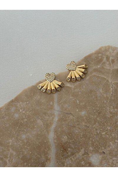 stainless steell Heart Detailed Fan Model Steel Earrings