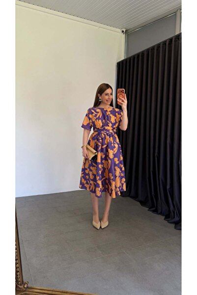elif teke Orange Floral Balloon Skirt Dress Purple