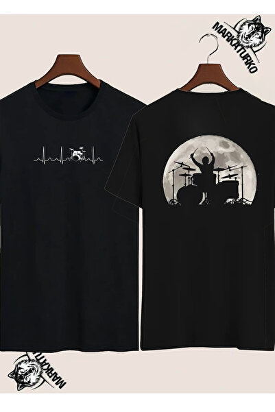 MarkaTurko Drummer Special Design Double Side Printed Black T-Shirt
