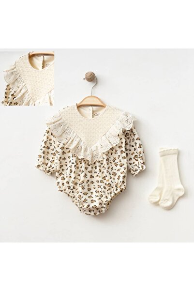 STRAWBABY KIZ BEBEK 3-6-9-12-18 AY LEOPARLI ÇORAPLI BODY
