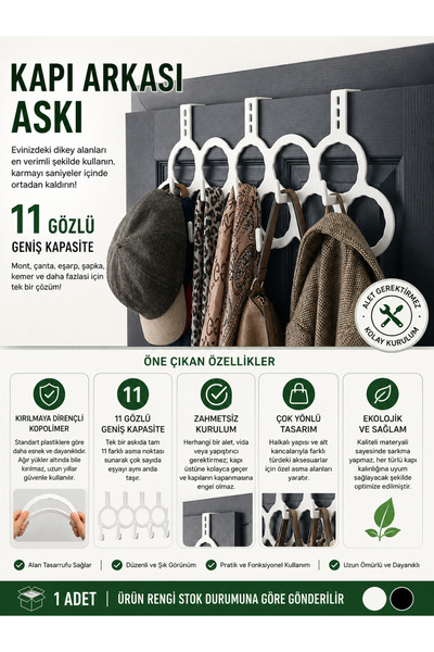 HopeWay Home Kapı Arkası Askı 11’li Çok Amaçlı Askılık | Kapı Üstü Organizer ...