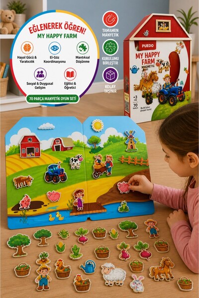 TOYFEST Puedo My Happy Farm Manyetik Oyun Seti 70 Parça Çiftlik Oyunu Eğitici...