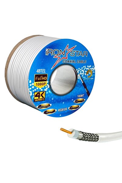 Derwell İronStar 64 Tel RG6-U4 Beyaz Uydu Anten Kablosu 100 Metre 1 Top Full ...