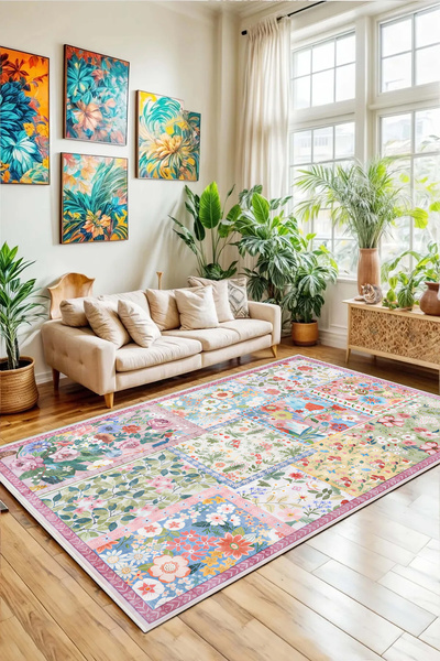 Hülya Home Salon Halısı Mutfak halısı Yolluk Geometrik İskandinav Eskitmeli Dijital Baskı Yıkanabilir halı 9144